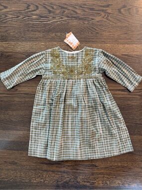 Bonjour Diary Rosalie Dress in Ikat check w/ embroidery.
